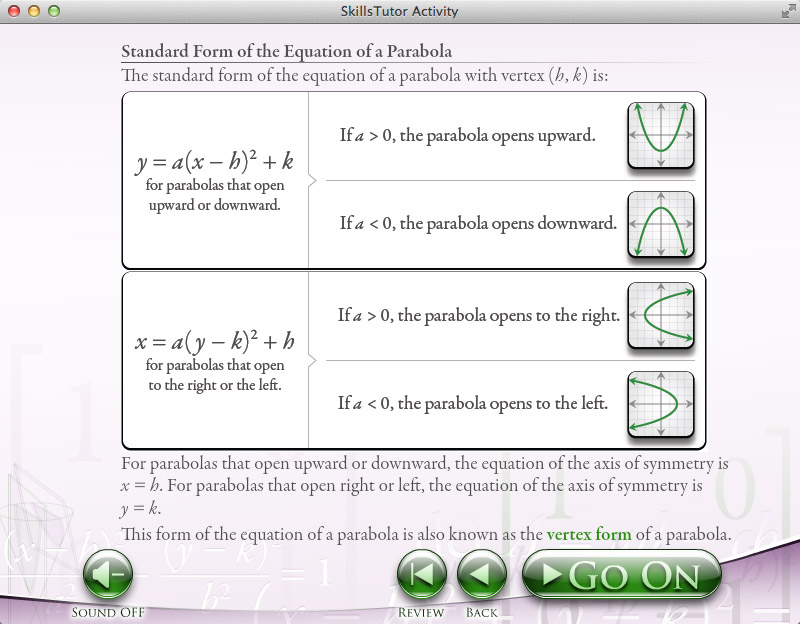 Algebra 2 Parabola Standard Form Equations